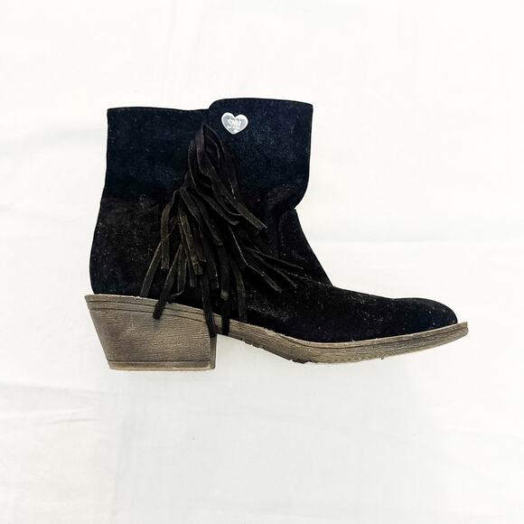 Stuart Weitzman Black Ela Fringe Ankle Boot Western Size 5 - Picture 3 of 6